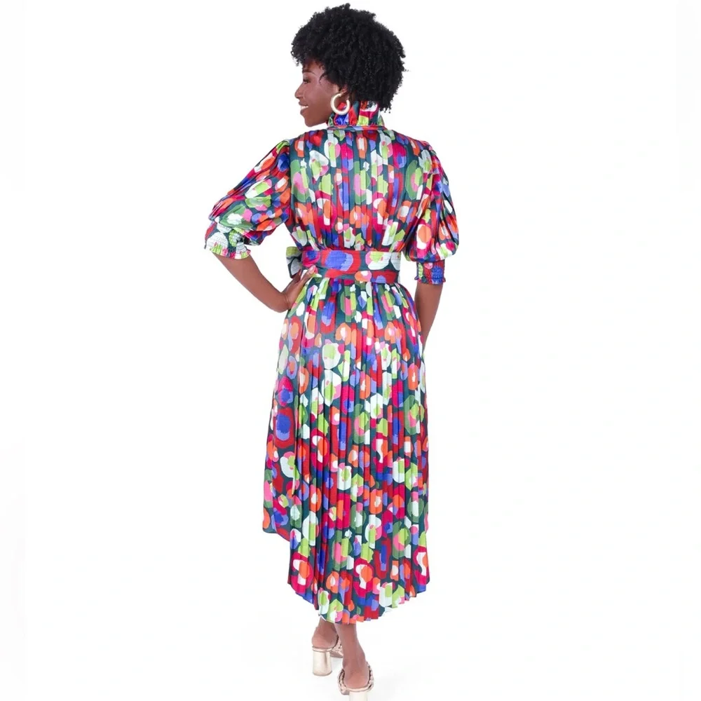 Emily McCarthy Rowan Pleated Cheetah dress XL LIKE NEW - Picture 2 of 6